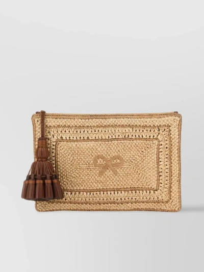 Anya Hindmarch Woven Rectangular Clutch With Tassel Flap In Brown