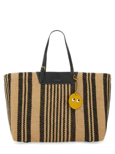 Anya Hindmarch Logo Striped Woven Tote Bag In Multicolour