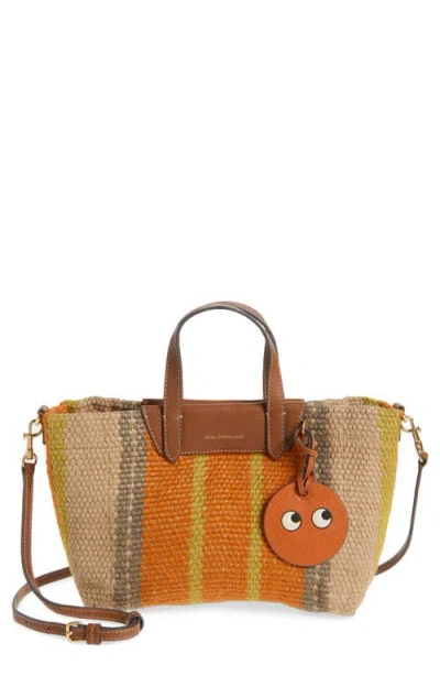 Anya Hindmarch + Maison Bengal Leather-trimmed Striped Jute Tote In Orange/multi