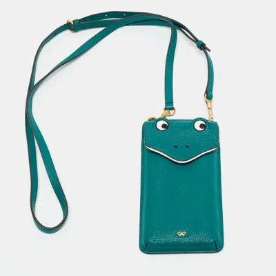 Pre-owned Anya Hindmarch X Net Sustain Green Leather Frog Phone Crossbody Bag
