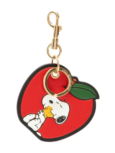 Anya Hindmarch X Peanuts Snoopy And Woodstock Apple Key Ring In Red