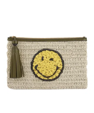 Anya Hindmarch Crochet Smiley-logo Clutch Bag In Neutral