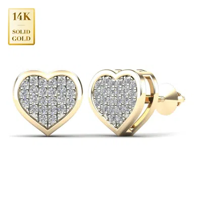 Pre-owned Anygolds 14k .12ctw Diamond Heart Stud Earring, Real Solid Gold Micropavé Natural Genuine In 14k Yellow Gold