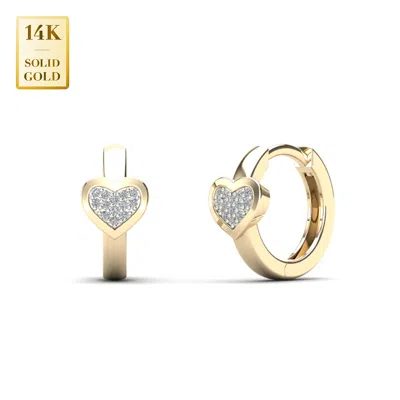 Pre-owned Anygolds 14k Diamond Heart Huggie Hoop Earrings Real Solid Gold Micropavé Natural Genuine In 14k Yellow Gold