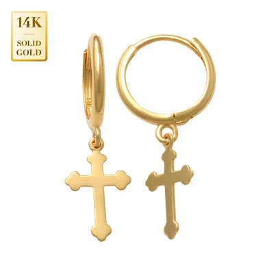 Pre-owned Anygolds 14k Real Solid Gold Cross Drop Hoop Earrings Dangle Drop Huggie Hoop Earrings In 14k Yellow Gold