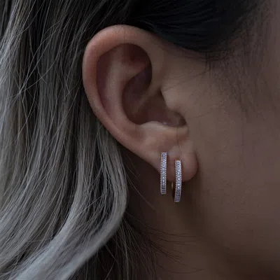 Pre-owned Anygolds 14k Real Solid Gold Micropavé Natural Diamond Hoop Earrings Cartilage Tragus Ear In 14k Yellow Gold