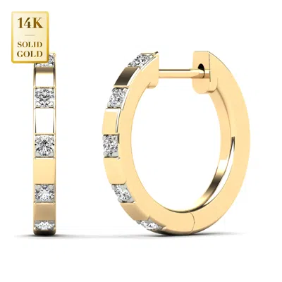 Pre-owned Anygolds 14k Real Solid Gold Natural Genuine Diamond Hoop Huggie Tragus Clicker Earrings In 14k Yellow Gold
