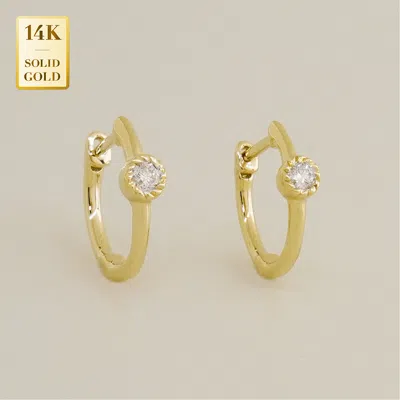 Pre-owned Anygolds 14k Real Solid Gold Natural Genuine Diamond Hoop Huggie Tragus Clicker Earrings In 14k Yellow Gold