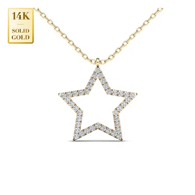 Pre-owned Anygolds 14k Solid Gold Open Star Diamond Pendant Chain Necklace Natural Genuine Diamond In 14k Yellow Gold