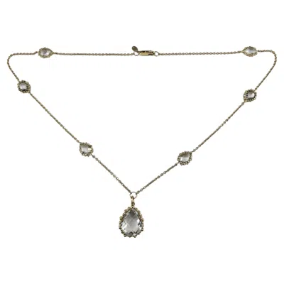 Pre-owned Anzie 14k Yellow Gold Clear Topaz Station Drop Pendant Necklace 17" #26908