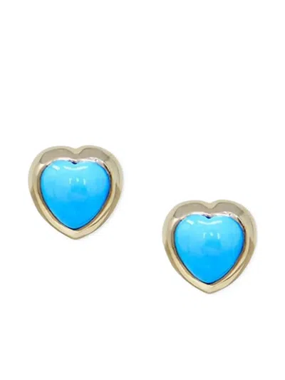 Anzie 14k Yellow Gold Heart Turquoise Earrings