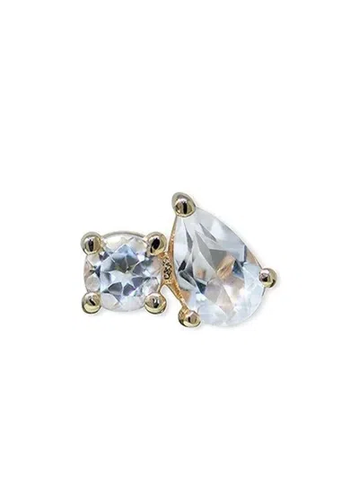 Anzie 14k Yellow Gold Topaz Jumelle Clear Stud Earring In Metallic