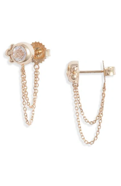 Anzie Bonheur White Topaz Chain Stud Earrings In Yellow Gold/white