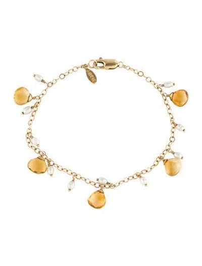 Pre-owned Anzie Citrine & Pearl Link Bracelet, 7" In Multi
