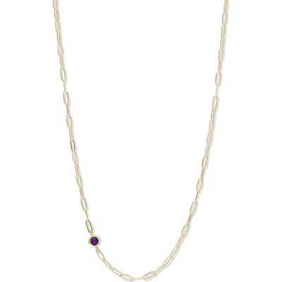Anzie Classique Birthstone Paper Clip Chain Necklace In Purple