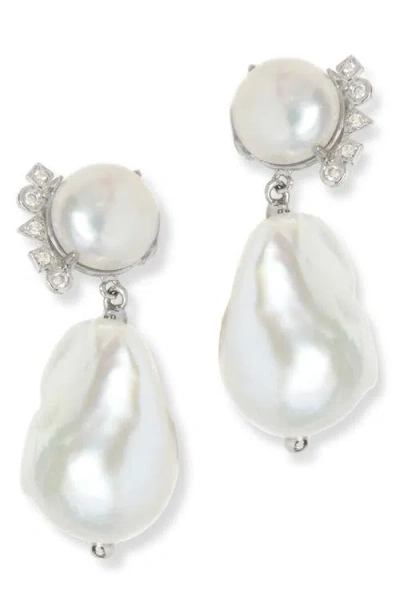 Anzie Cléo Baroque Pearl Drop Earrings In White