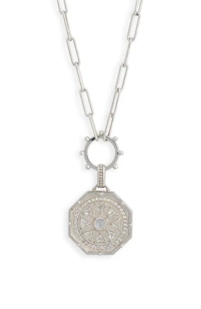 Anzie Deco Moonstone Medallion Pendant Necklace In Silver