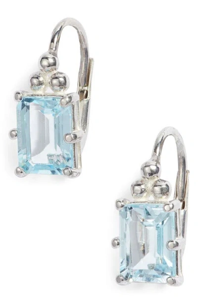 Anzie Dew Drop Carre Topaz Earrings In Blue Silver