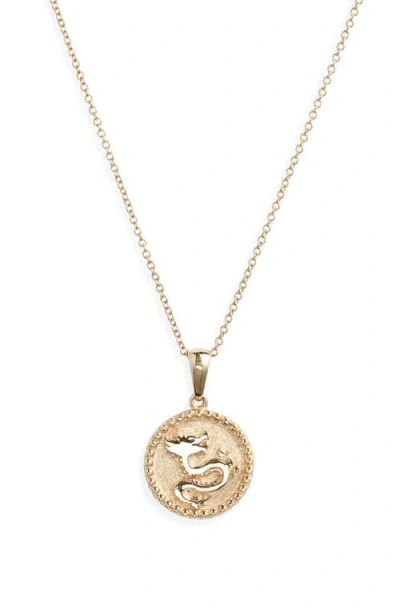 Anzie Women's Dew Drop 14k Yellow Gold Dragon Medallion Pendant Necklace