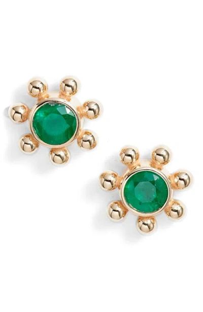 Anzie Dew Drop Marine Emerald & 14k Gold Stud Earrings In Yellow Gold/emerald