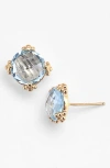 Anzie 'dew Drop' Stud Earrings In Blue Topaz/ Yellow Gold