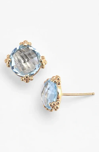 Anzie Dew Drop Stud Earrings In Blue Topaz/yellow Gold