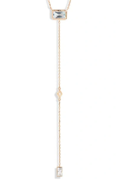 Anzie Dewdrop Blue Topaz Y-necklace In Yellow Gold/blue