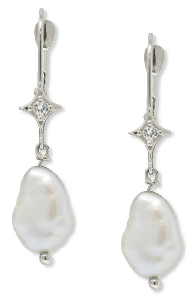 Anzie Emilia Gothic Star Cultured Pearl Drop Earrings In Metallic