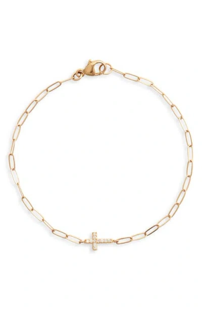 Anzie Love Letter Diamond Cross Pendant Bracelet In Yellow Gold