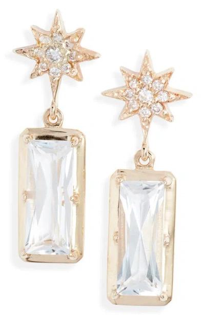 Anzie Starburst White Topaz Drop Earrings In Yellow Gold/white