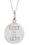 Anzie Sterling Silver Pave White Topaz Initial Round Pendant Necklace In White/silver