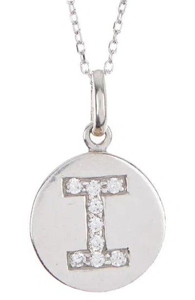 Anzie Sterling Silver Pave White Topaz Initial Round Pendant Necklace In White/silver