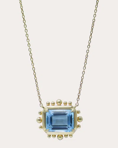 Anzie Women's Blue Topaz Dew Drop Carré Marine Necklace 14k Gold In Brown