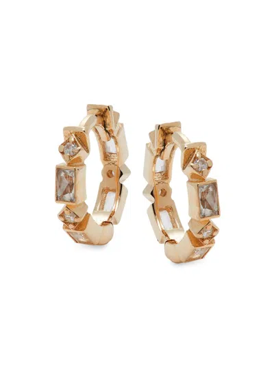 Anzie Women's Cléo 14k Yellow Gold, 0.11 Tce Diamond & Topaz Huggie Earrings