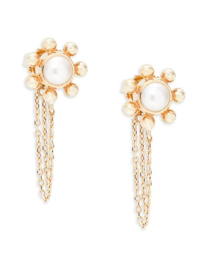 Anzie Women's Dew Drop 14k Yellow Gold & 8mm Freshwater Pearl Chain Earrings