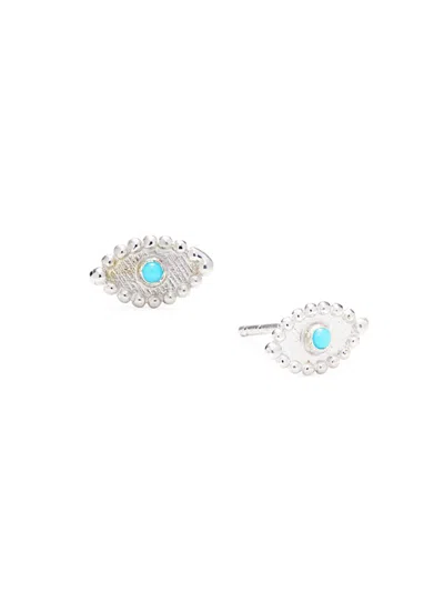 Anzie Women's Dew Drop Sterling Silver & Turquoise Evil Eye Stud Earrings