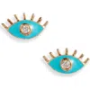 Anzie X Mel Soldera Evil Eye Stud Earrings In Blue/gold
