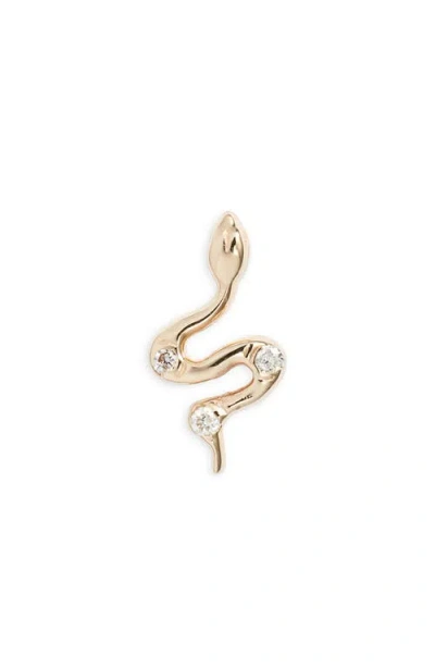 Anzie X Mel Soldera Single Snake Stud Earring In Yellow Gold/diamond