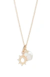 Anzie X Mel Soldera Sun Charm & Heishi Pearl Pendant Necklace In White