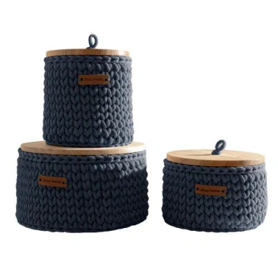 Anzy Home Round Storage Baskets W/ Wooden Lid Recycled In Blue