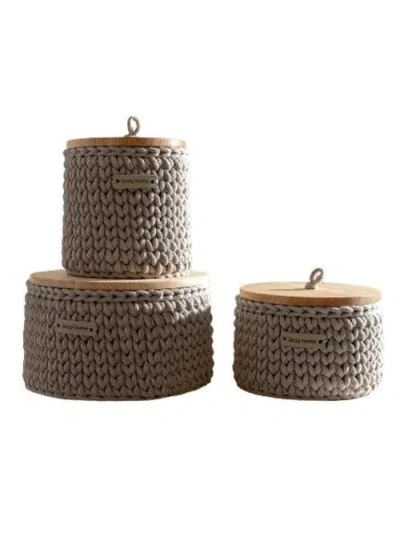 Anzy Home Round Storage Baskets W/ Wooden Lid Recycled In Gray
