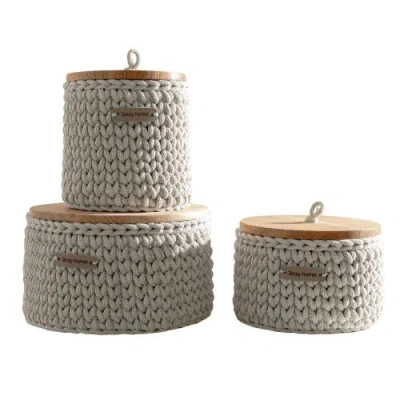 Anzy Home Round Storage Baskets W/ Wooden Lid Recycled In Gray