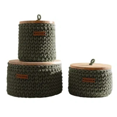 Anzy Home Round Storage Baskets W/ Wooden Lid Recycled In Green