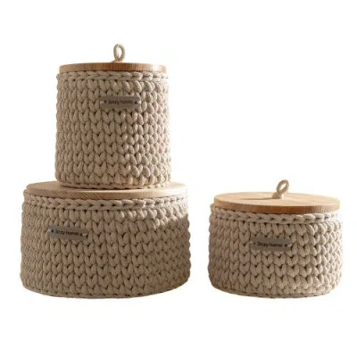 Anzy Home Round Storage Baskets W/ Wooden Lid Recycled In Neutral