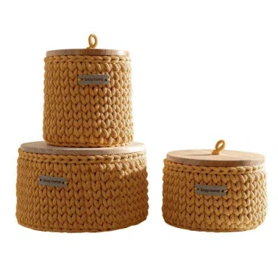 Anzy Home Round Storage Baskets W/ Wooden Lid Recycled In Orange
