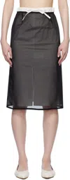 Ao Yes Black & White Layered Drawstring Midi Skirt In Black