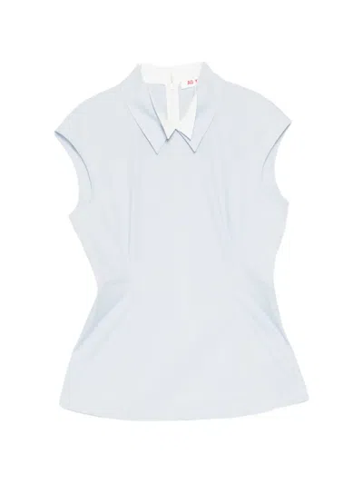 Ao Yes Collared Sleeveless Blouse In Blue