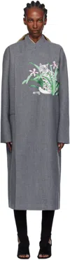 Ao Yes Gray Changshan Melton Long Coat In Gray