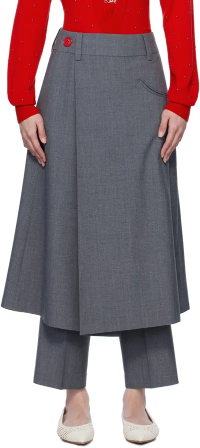 Ao Yes Gray Mandarin Style Culotte Trousers In Grey