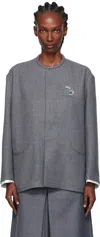 Ao Yes Gray Melton Round Collar Jacket In Gray